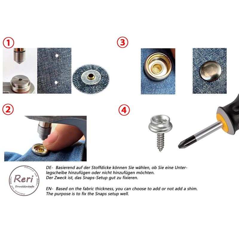 RERI 15 mm Press Studs Kit for Leather Craft, Jacket,