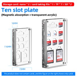 AODUKE 10 Slot Transparent Magnetic mini SIM and Micro SD Card Case - Storage Case Holder with Removable Pin - Display Box - 10TFSD