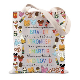 JTOUK Remember You Are Braver Tote Bag Inspirational Gift Funny Birthday Gift for Daughter Son (BRAVER Mickey tote EU)