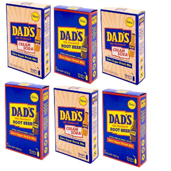 Singles to go Dad's Old Fashion Root beer, Dad's Old Fashion Cream Soda, 6 box bundle 3 of each Drink Mix