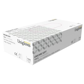 Unigloves Unicare Clear Vinyl GS0073 Examination - Multipurpose, Lightly Powdered, Latex Free Disposable Gloves, Box of 100 Gloves, Clear, Medium