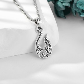 HKPATOP Fish Hook Necklace 925 Sterling Silver Vintage Hook Pendant Fishing Jewelry Gifts for Men