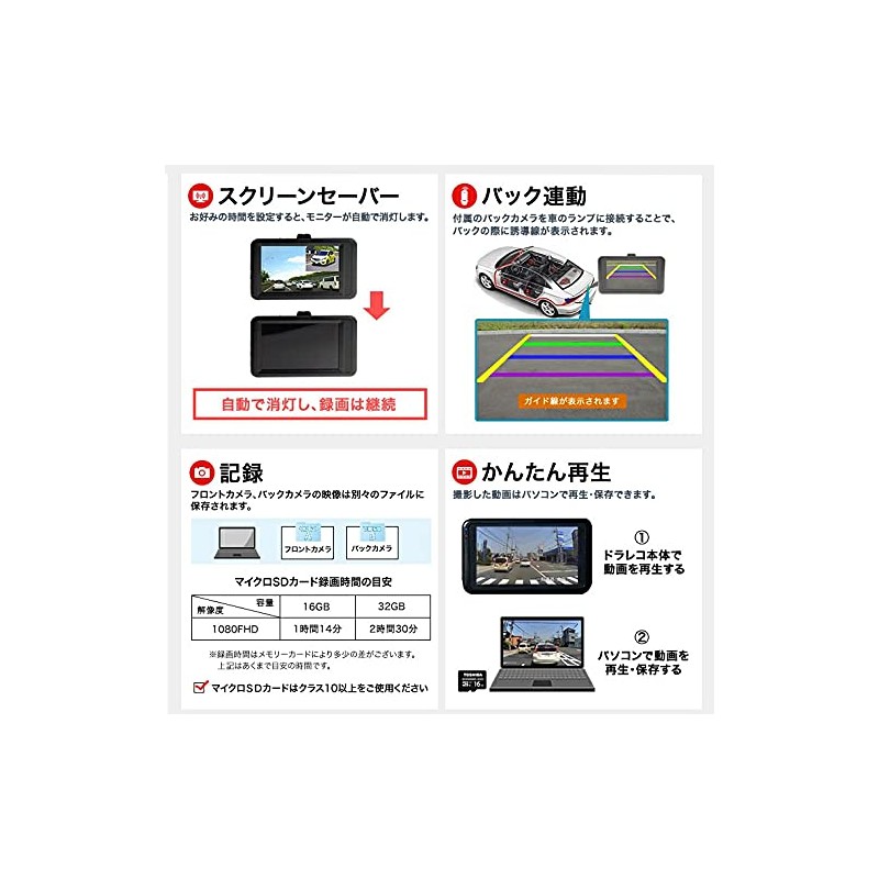 Dash Camera, Front and Rear W Camera, IPS LCD, Full