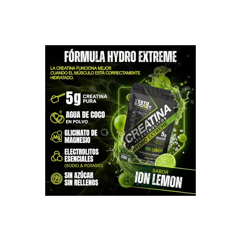Creatina Monohidratada Micronizada + Electrolitos, Magnesio, Potasio, Vitaminas y Agua