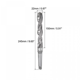 sourcing map 22mm High-speed Steel Twist Bit Extra Long Drill Bit with MT2 Morse Taper Shank, 245mm Overall Length