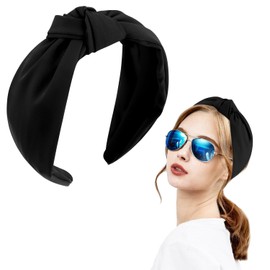 SuPoo Black Headbands for Women Girls Top Knotted Headband Fabric Satin Head Bands Wide Hairband Fashion Elastic Yoga Hair Band Hoops Trendy Holiday Hair Accessories Diademas Para Mujer
