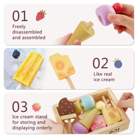 HERSITY Wooden Ice Cream Toys for Kids, Ice Lolly Stand Ice Cream Parlour Toy Set Pretend Play Food Kitchen Playset Accessories for 3 4 5 Years Old Kids Boys Girls Toddler