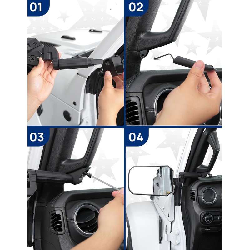 JOYTUTUS Mirrors Doors Off Compatible with 2018-2023 Wrangler JL/JLU &
