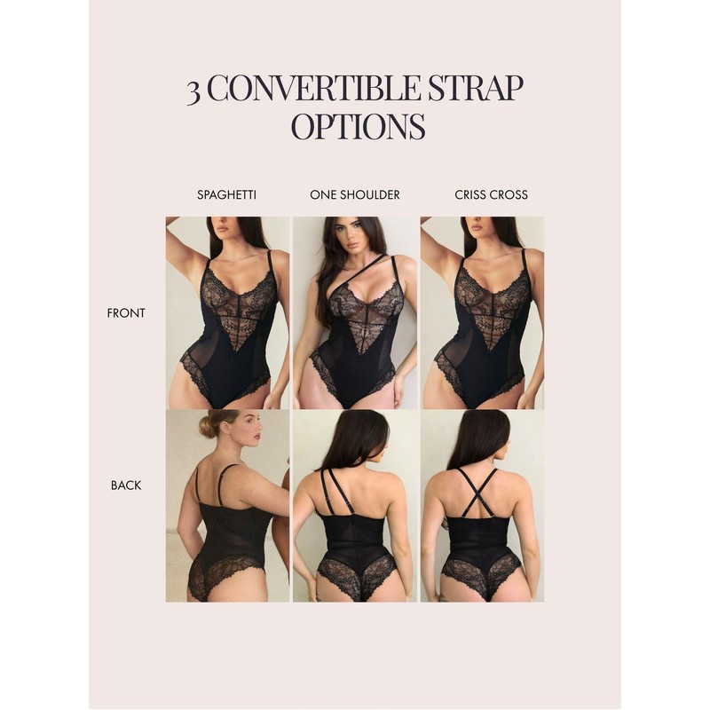 Pinsy Shapewear Smoothing Lace Bodysuit, Black, Large