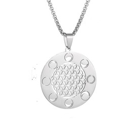 Flower of Life Mandala Necklace for Men Women Stainless Steel Chain with Flower of Life Pendant, CQHODFYA Jewellery Gift, Sacred Geometry Chain Silver 23.6 Inches with Gift Box, Stainless Steel