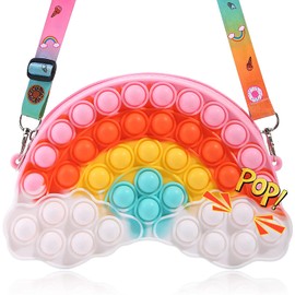 Hokand Pop Purse Fidget Toys Bag for Girls and Women - Christmas Rainbow Clouds Pop Shoulder Bag Fidgets , Sensory Silicone Fidget Backpack Toy for ADHD Anxiety Stress Relief