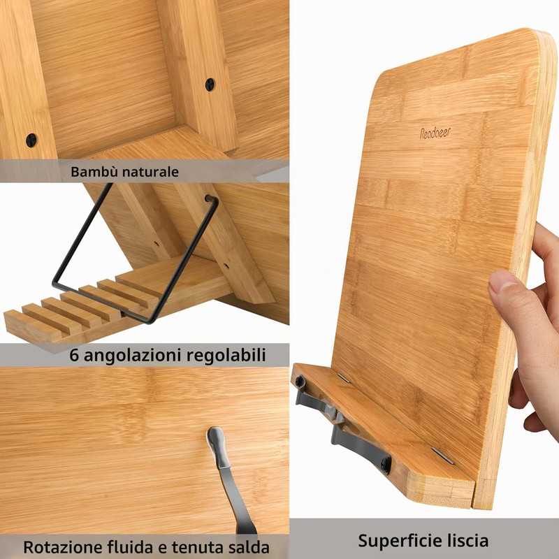 Leggio in legno, bookstand bambù, Lettura Supporto Notebook e ricettario
