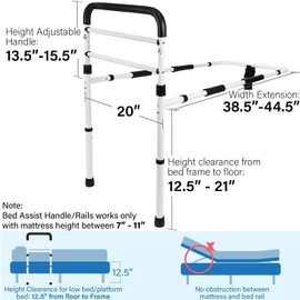 Vaunn Medical Bed Assist Rail for Elderly, Height Adjustable Grab Bar Handle