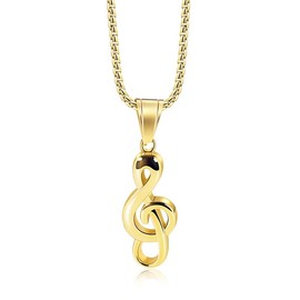 Music Note Pendant Necklace Stainless Steel Dainty Charm Musical Symbol Treble Clef Lightweight Chain Necklace for Men Women Minimalist Music Lovers Musician Birthday Christmas Party Fashion Jewelry Gifts (Gold)