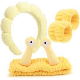 DRESHOW Spa Headband for Washing Face Bracelet Snail Hair Bands Set Elastic Make Up Sponge Soft Terry Cloth Skin Care Non-Slip Headband Cartoon for Women