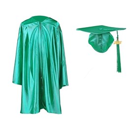 FtyFty Shiny Kindergarten Graduation Cap and Gown Set (27"(3'6"-3'8"), Emerald Green)