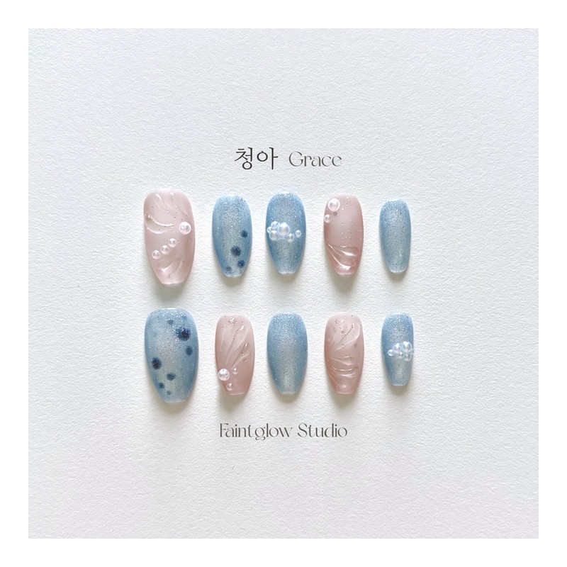 [Cheongah Grace] Handmade nail tips - Oval / [청아 Grace]