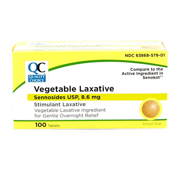 Quality Choice Senna Tablets Vegetable Sennosides 8.6 mg Laxatives, 100 Count