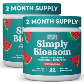 Simply Blossom Nutrition Daily Greens & Superfood Powder + Collagen + Probiotics for Women's Digestive Health & Bloating Relief. Help Your Health Bloom - 2 Month Supply - Watermelon