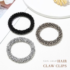 Fashey Pearl Hair Ties Rhinestone Ponytail Holder Bead Set Hair Scrunchies Elastic Hair Bands Hair Accessories for Women and Girls(Pack of 3) (Type A)