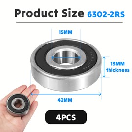 ​​Flewdart 6302 2RS Ball Bearings 15 x 42 x 13 mm, 6302-2RS 6302RS Sealed Carbon Steel for Machines and Tools (6302-2RS 4pcs)