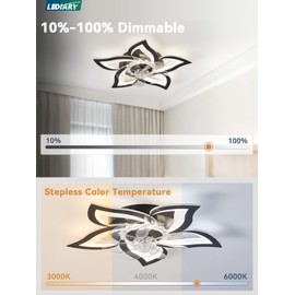 LEDIARY Flower Ceiling Fans with Lights, Small 27 Inch Modern Low Profile Ceiling Fan, Dimmable LED Ceiling Light Fixture, Flush Mount Ceiling Fans with Remote for Bedroom, Kitchen, Indoor-Black