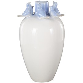 Deco 79 Ceramic Bird Decorative Vase Centerpiece Vase with Blue Accents, Flower Vase for Home Decoration 8" x 8" x 15", White