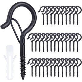MANICAF Pack of 36 Screw Hooks, Black, Hooks for Screwing Hooks, Ceiling Hooks, Heavy Duty with Safety Buckle, Used for Plant Baskets, Bird Feeders, Wind Chimes, Fairy Lights
