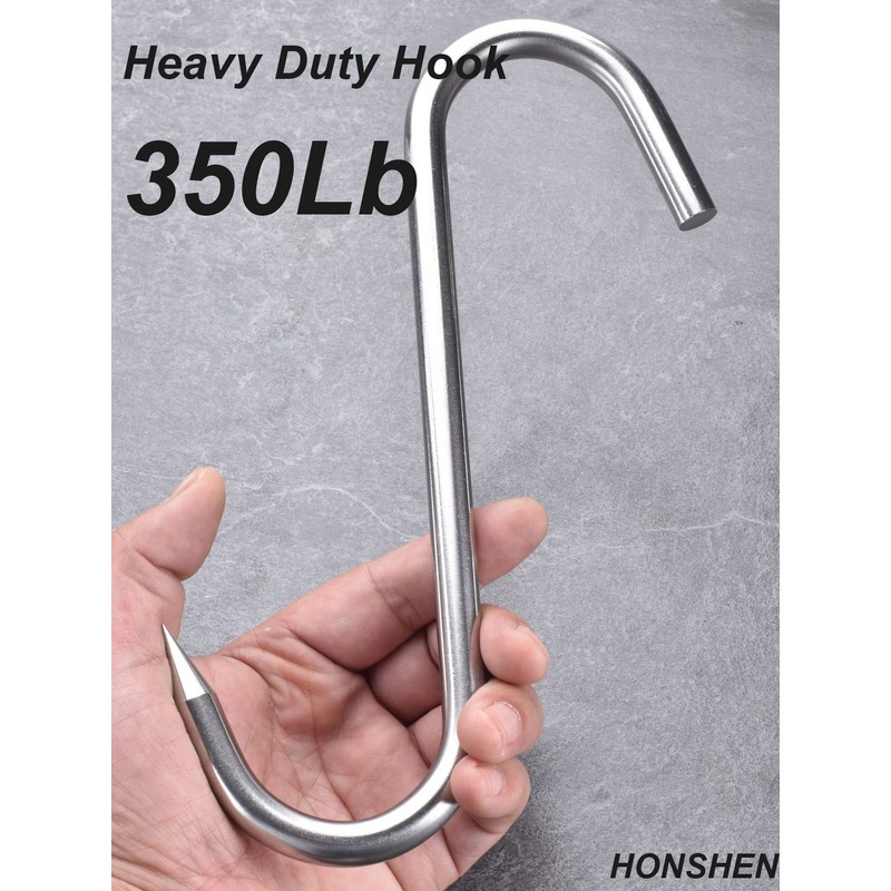 HONSHEN 12mm Heavy Duty Meat Hooks,10 inch Stainless Steel S-Hooks