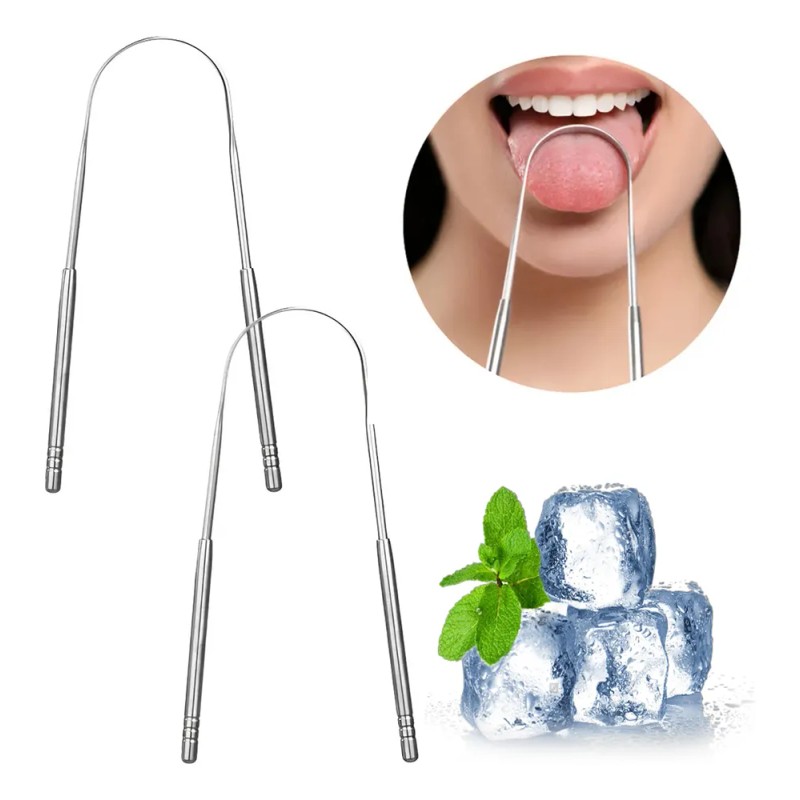 2pz Cepillo Limpiador Lengua Acero Inoxidable Oral Raspador