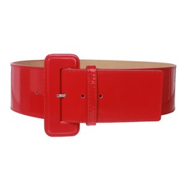 Ladies High Waist Wide Patent Fashion Plain Leather Belt, Red | L/XL - 40"