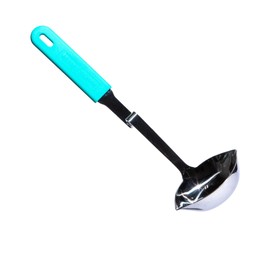 Souper Cubes + Lori Greiner No Mess Stainless Steel Soup Ladle with Silicone Handle - Metal Soup Ladle with No Mess Design That Hooks on Side of Any Pot - Aqua