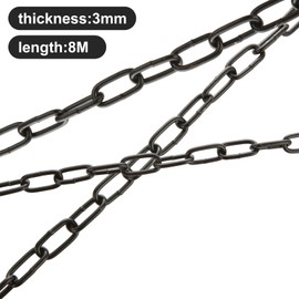 JMIATRY 8 Metres Length 304 Stainless Steel Chain, 3mm Heavy Duty Chain Links, Black Galvanized Steel Welded Link Chain Lift for Fence Gate, Garage Doors, Swing Chain and Bicycle Security Lock