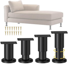 HAIYUU Furniture Foot, Height Adjustable, Pack of 4 Furniture Feet, Black Metal, Adjustable Steel Bed Feet, Replacement Support Feet, Table Legs for Furniture, Sofa, Bed, Bedside Table, Cabinet