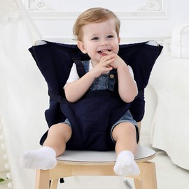 Vine Easy Seat Portable Travel High Chair | Adjustable, Safety, Washable | Toddler High Chair Seat Cover | Convenient Cloth Travel High Chair Fits in Your Handbag (Dark Blue)