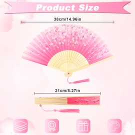 KEYIDO Pink Hand Fans for Women Silk Fabric Handheld Folding Fan Traditional Hand Fans with Tassel for Wall Decoration Wedding Dancing Cosplay