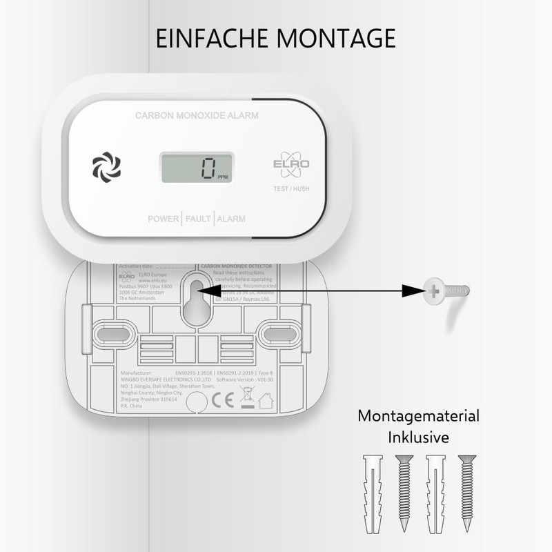 ELRO FC5003 Carbon Monoxide Detector, 10-Year Sensor, with Display, Pack