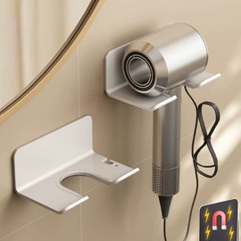 Manke Magnetic Dryer Holder Wall Mounted Dryer Hook Aluminum Dryer Rest Dryer Stand White