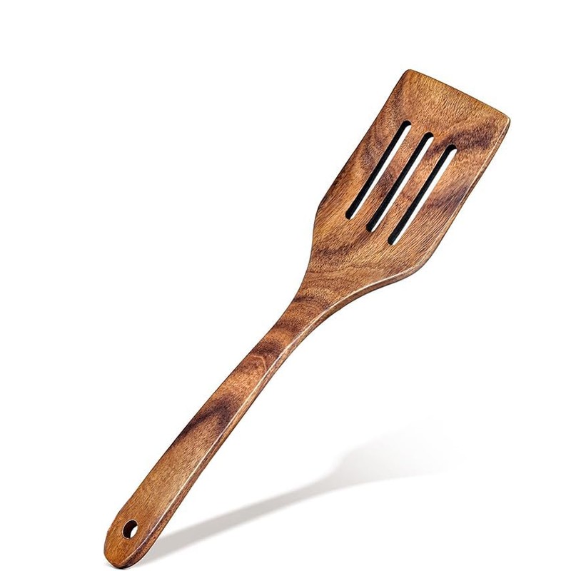 18 Inch Long Wooden Slotted Spoon for Cooking, Acacia Wood
