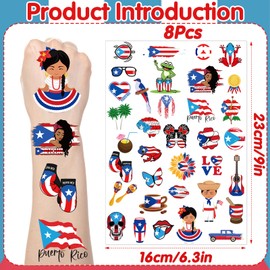 Yoyuspy Puerto Rico Temporary Tattoos - 200+ Puerto Rico Party Decorations, Pr Puerto Rican Flag Tattoo Stickers Gifts for Kids Adults, Party Favors Supplies, Class School Prizes Rewards