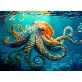 Cross & Glory | Rompecabezas de 1000 piezas para adultos | Odisea de pulpo azul profundo | Rompecabezas de pulpo oceánico para adultos | Desafiante rompecabezas de océano | 20 x 27 pulgadas