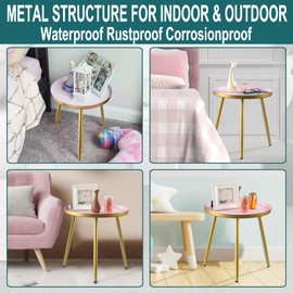 AOJEZOR Night Stands,Small Nightstand Bed Side Table for Kids Room,End Tables Round Nightstand for Bedroom,Pink Metal Tray End Table with Gold Legs Base
