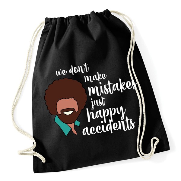 Hippowarehouse We don't make mistakes just happy accidents bob ross Drawstring Cotton School Gym Bag 37cm x 46cm, 12 litres