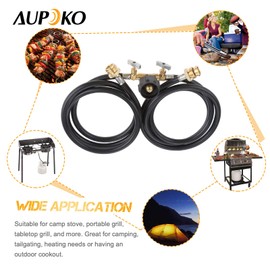 Aupoko Y Splitter CGA Propane Tank Converter Adapter Hose, 5 Feet 2 Way 350PSI High Pressure Extension Hose Assembly with QCC1 / Type1 for 20lbs Gas Tank, Fits for Camping Grill Stove