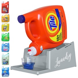 Skywin Laundry Detergent Holder Organizer and Drip Tray for Laundry Room Organization (Grey with Print) - Soap Cup Storage Tray for Laundry Detergent Containers - Laundry Detergent Dispenser Pedestal