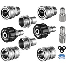 FENG PAI Pressure Washer Adapter Set, 12 Pack Stainless Steel Connect Kits, M22 14mm Swivel to 3/8" Quick Disconnect, 3/4 Inch to Quick Release