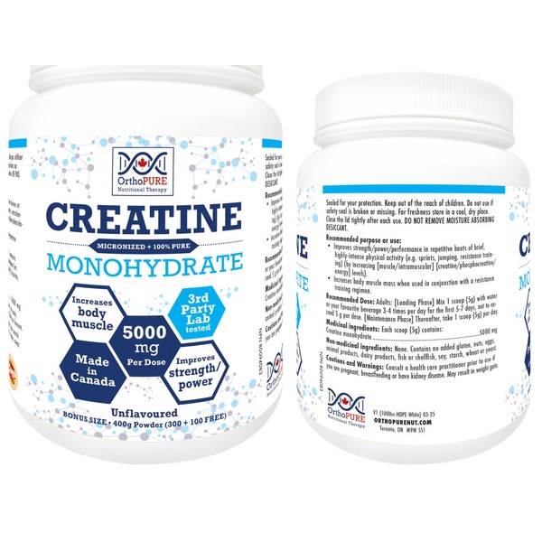 OrthoPure Creatine 100% Pure Micronized Powder, 5000mg Per Dose, 3rd
