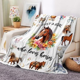 Horse Blanket for Kids Girls, Cute Animal Horses Throws Blankets for Horse Lovers, Just a Girl Who Loves Horses Soft Warm Flannel Blankets for Women Room, Couch, Sofa Bed Decor, 50X60IN