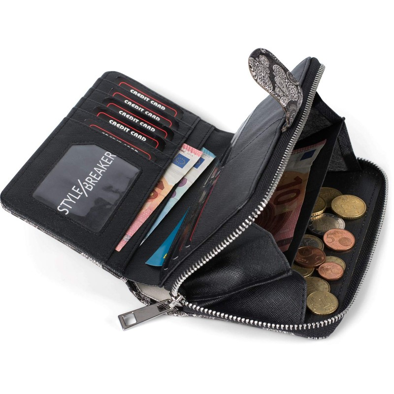 styleBREAKER Ladies Purse with Skull Paisley Print Zip Wallet 02040118,