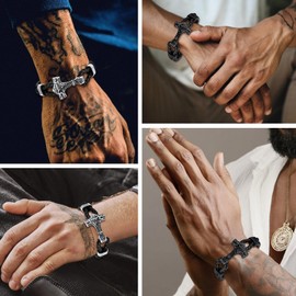 Vintage Stainless Steel Thor's Hammer Leather Cord Braided Bracelets Men s Cool Viking Amulet Wrap Bracelets with Clasp, Adjustbale Size 20-21cm